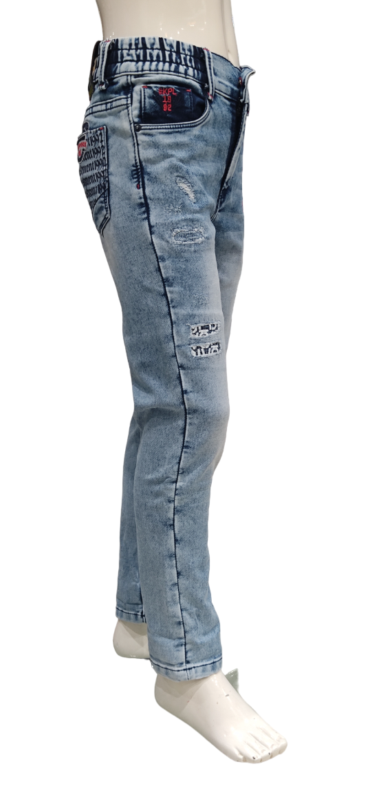 Boys Light Blue Regular Fit Stretchable Elastic Waist Denim Jeans