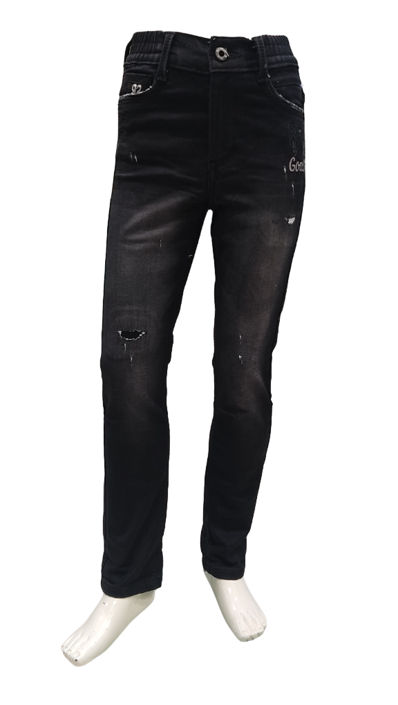 Boys Black Regular Fit Stretchable Elastic Waist Stylish Denim Jeans