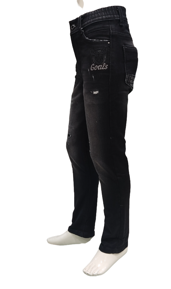 Boys Black Regular Fit Stretchable Elastic Waist Stylish Denim Jeans