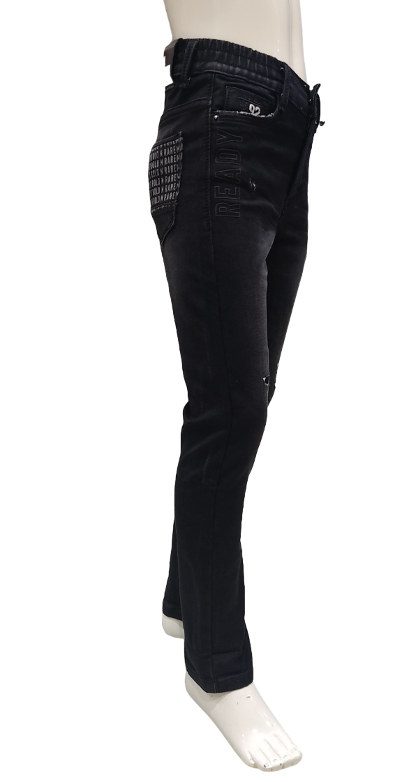 Boys Black Regular Fit Stretchable Elastic Waist Stylish Denim Jeans