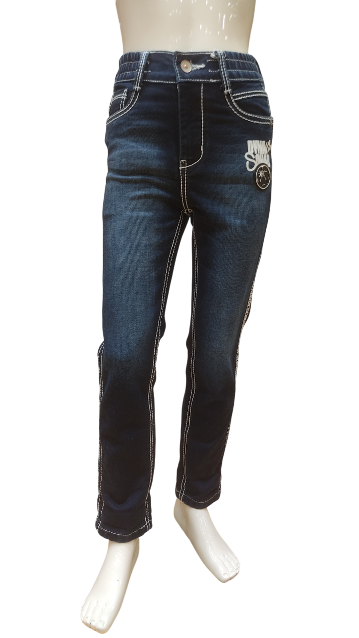 Boys Dark Blue Elastic Waist Fancy jeans