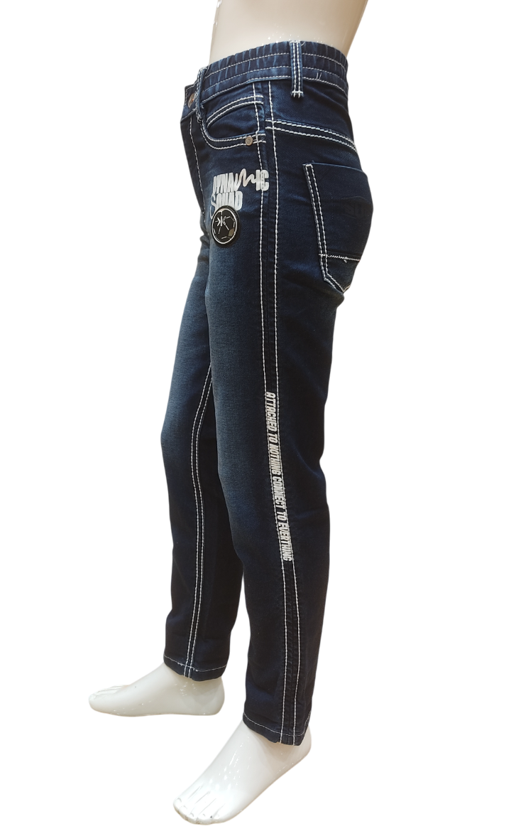 Boys Dark Blue Elastic Waist Fancy jeans