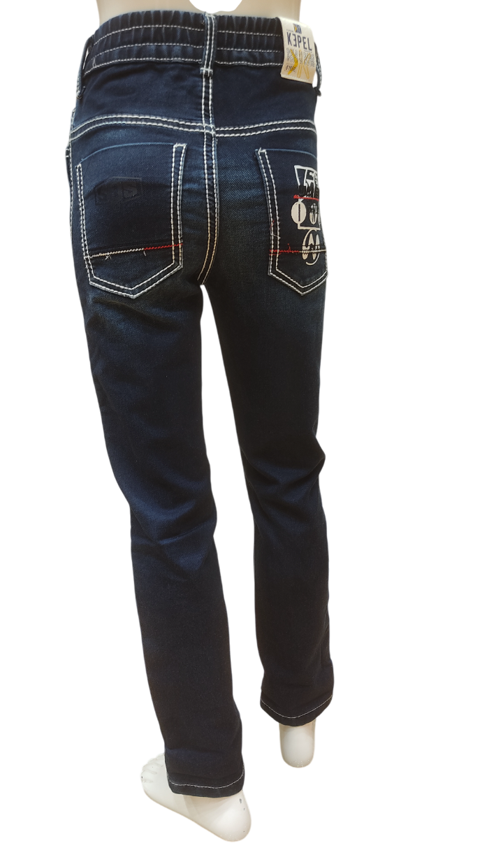 Boys Dark Blue Elastic Waist Fancy jeans