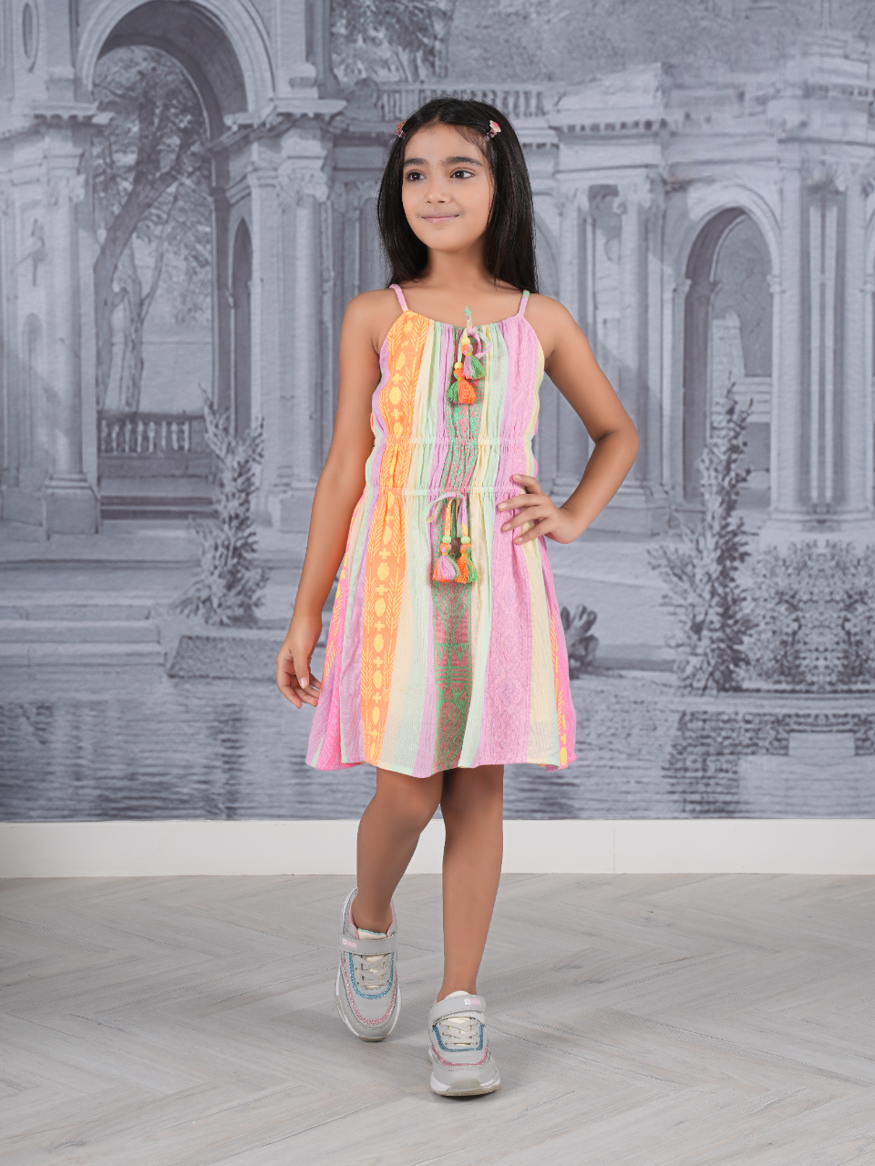 Girls Pink Sleeve Less Fancy Midi