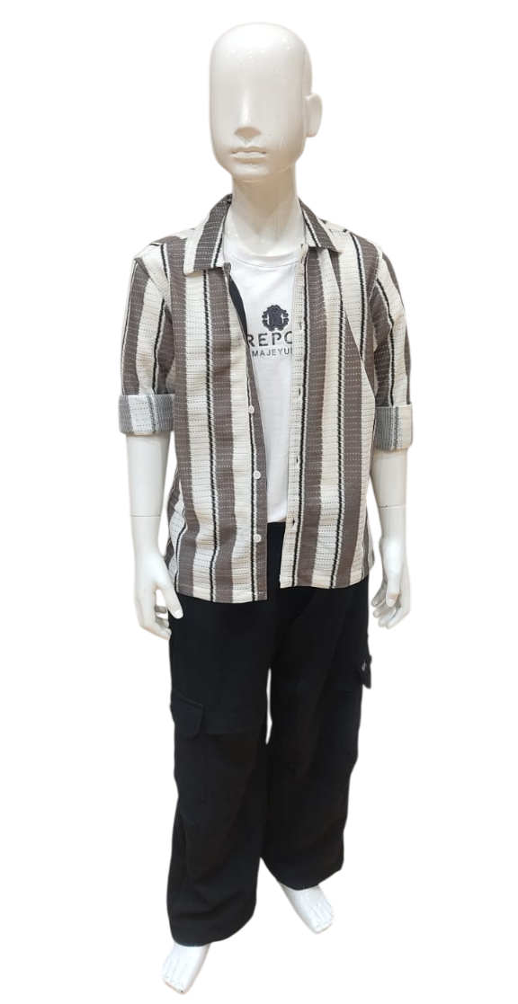 Boys Brown Striped Fancy Co-Ordinates Set