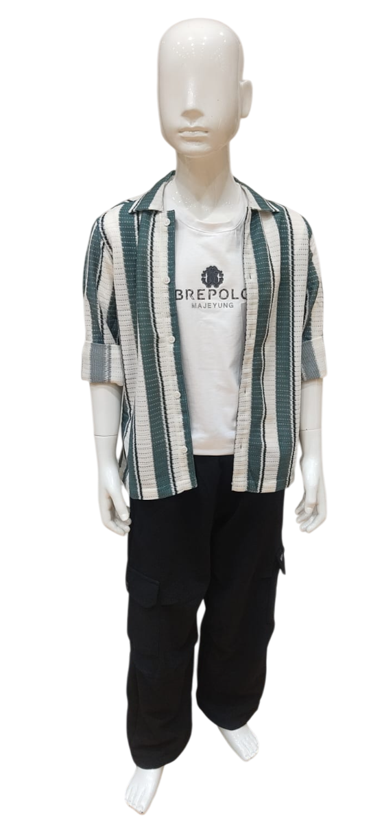 Boys Green Striped Fancy Co-Ordinates Set