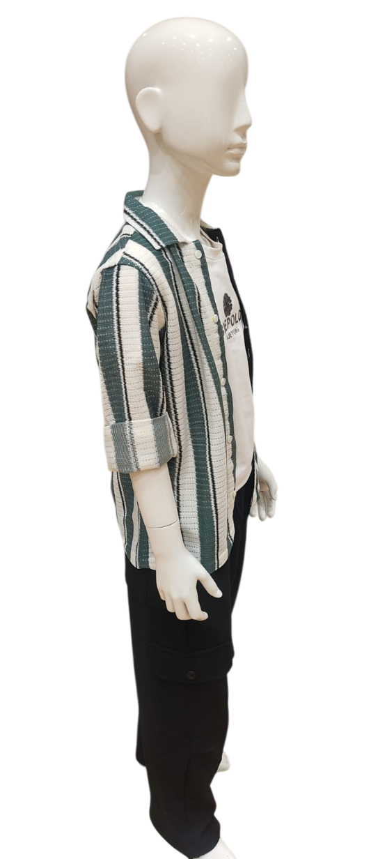 Boys Green Striped Fancy Co-Ordinates Set