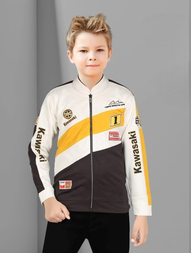 Boys Lemon Printed Full Sleeve Jacket With White Printed T-Shirt