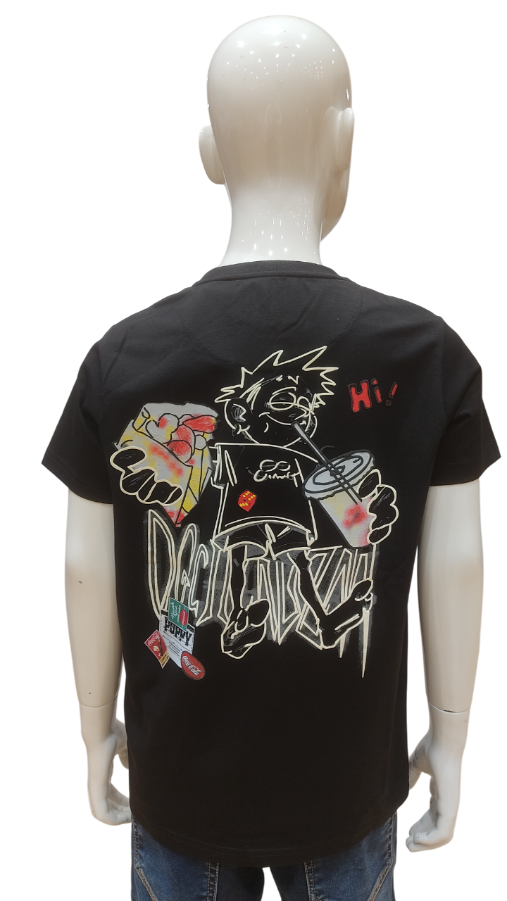 Boys Black Half Sleeve Printed Fancy T-Shirt