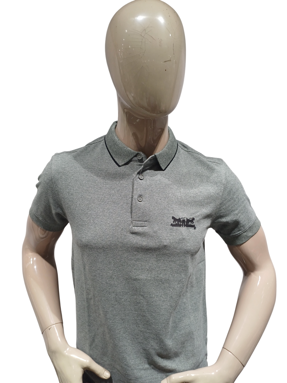 Mens Grey Half Sleeve Plain Polo Neck T-Shirt