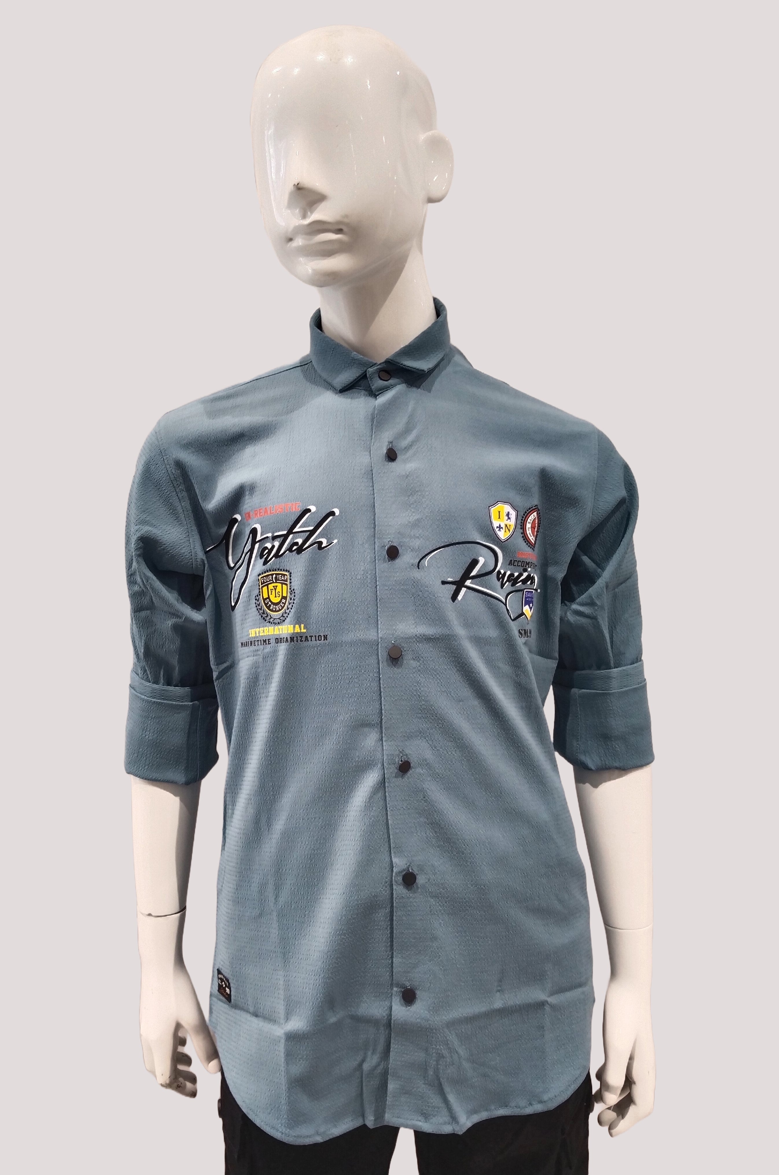 Boys Teal Printed Casual Fancy Full Sleeve Shirt