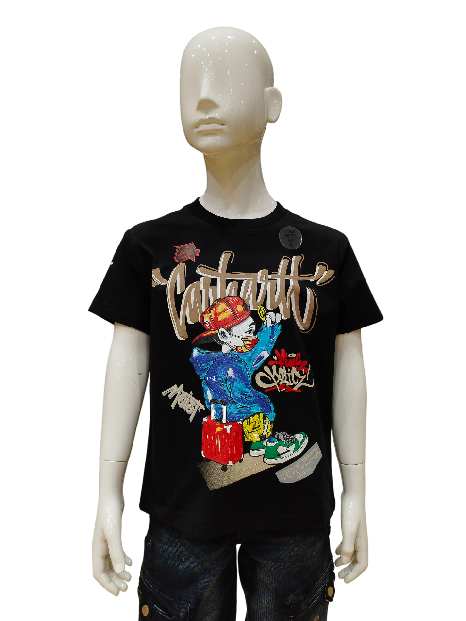 Boys Black Half Sleeve Round Neck Fancy Printed T-Shirt