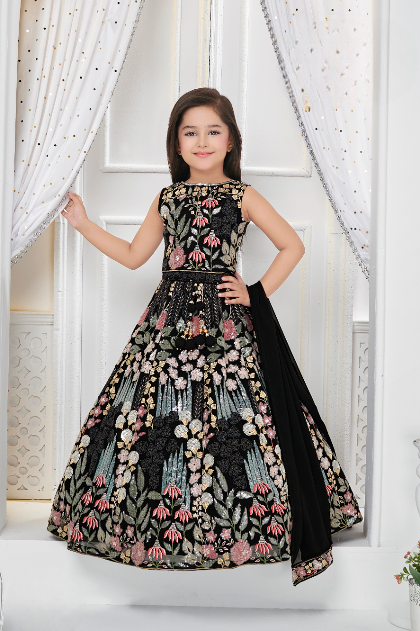 Girls Black Traditional Fancy Choli Suit