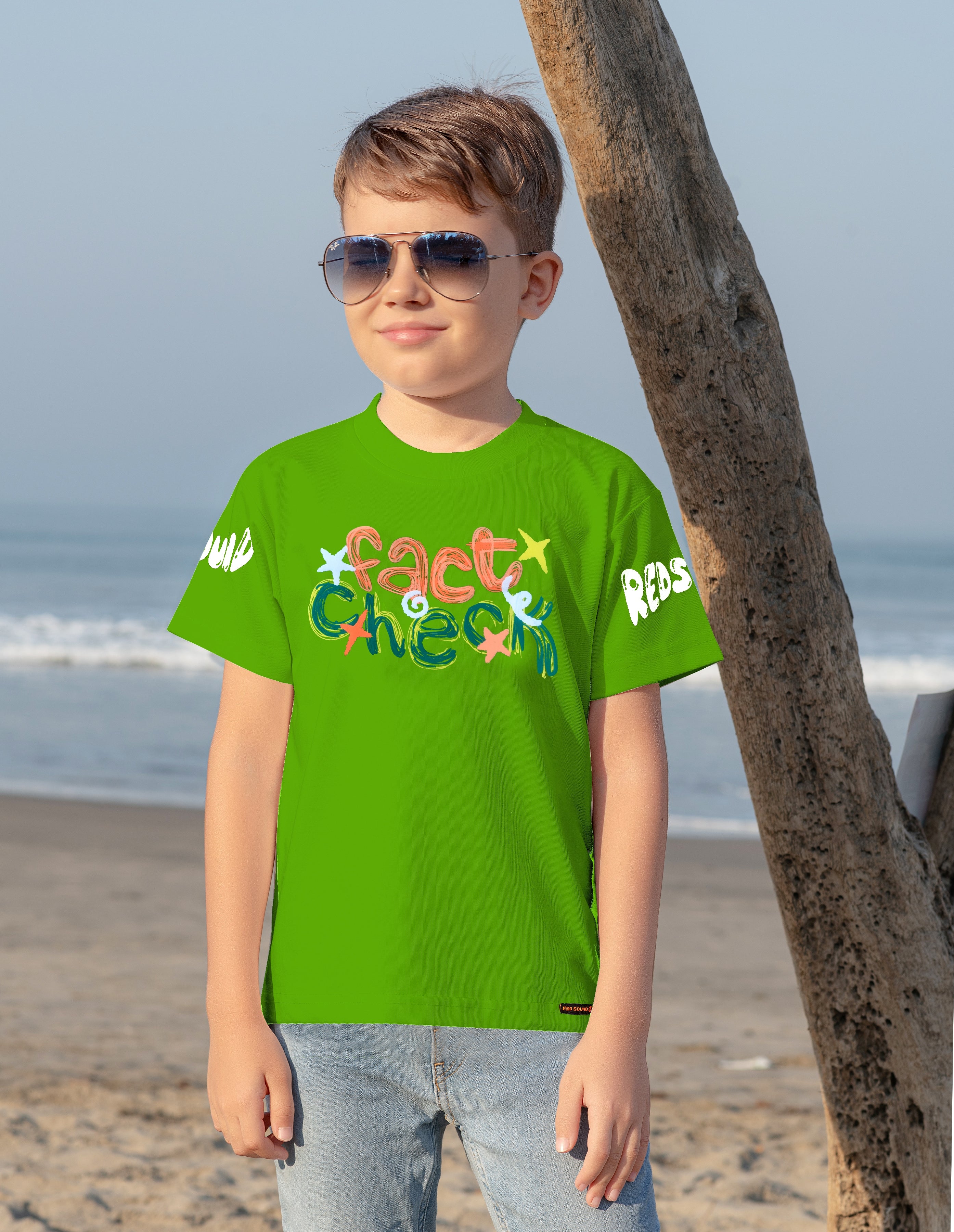 Boys Lime Half Sleeve Round Neck Fancy Printed T-Shirt