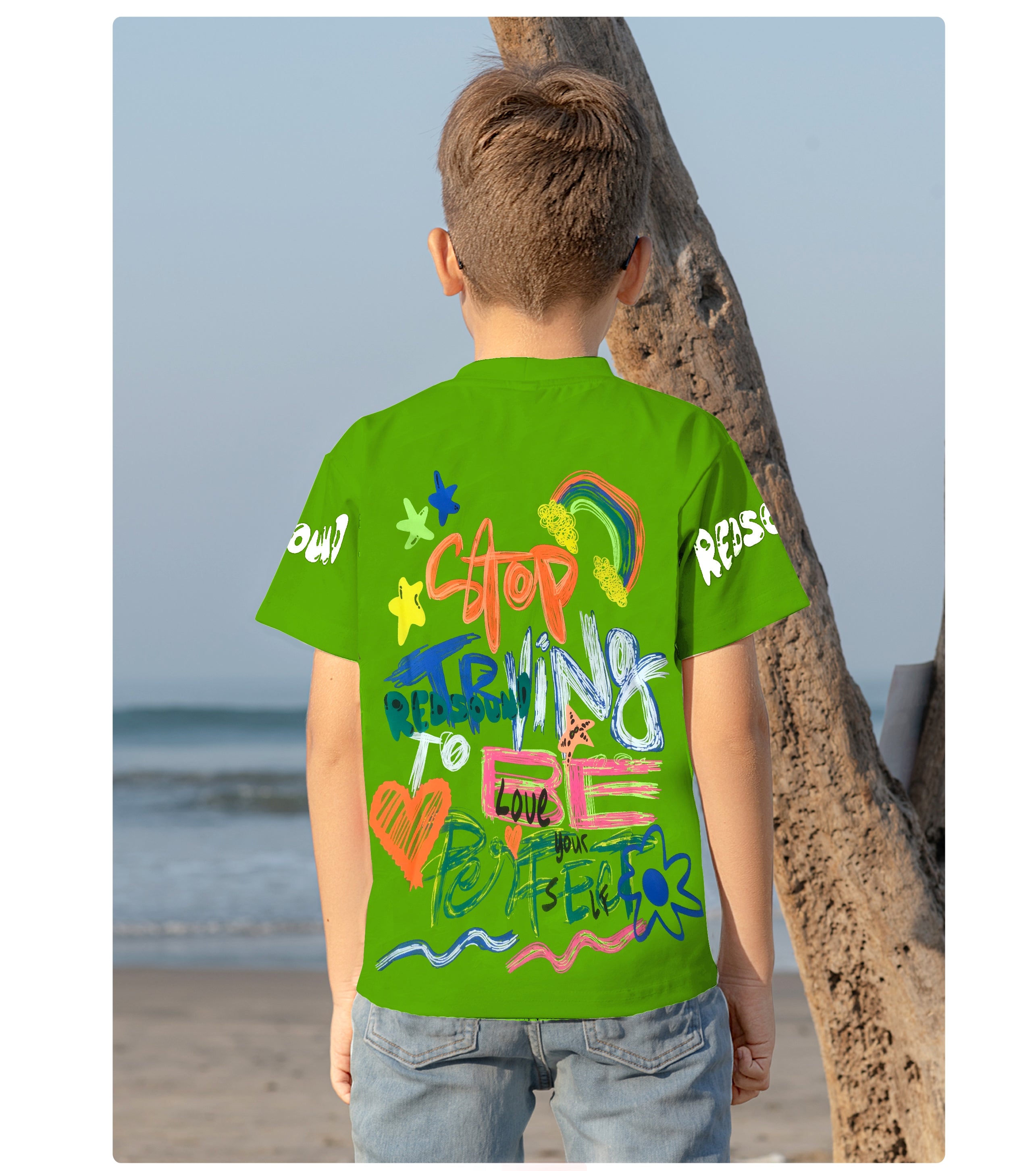Boys Lime Half Sleeve Round Neck Fancy Printed T-Shirt