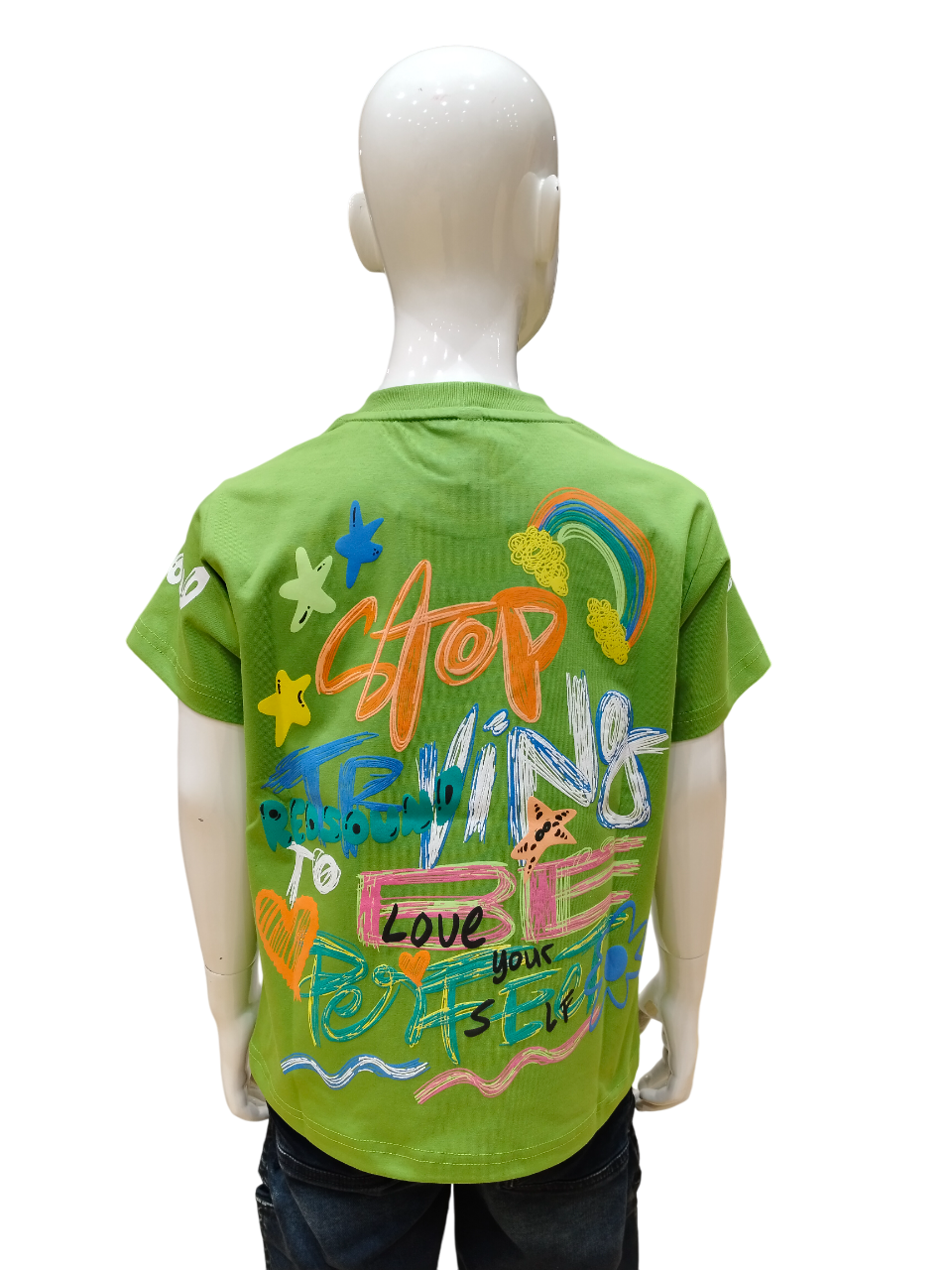 Boys Lime Half Sleeve Round Neck Fancy Printed T-Shirt