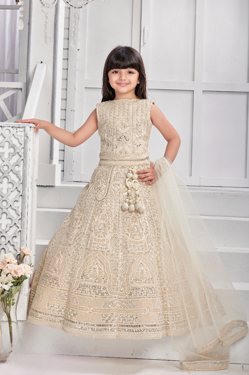 Girls Cream Ethnic wear Choli Suit
