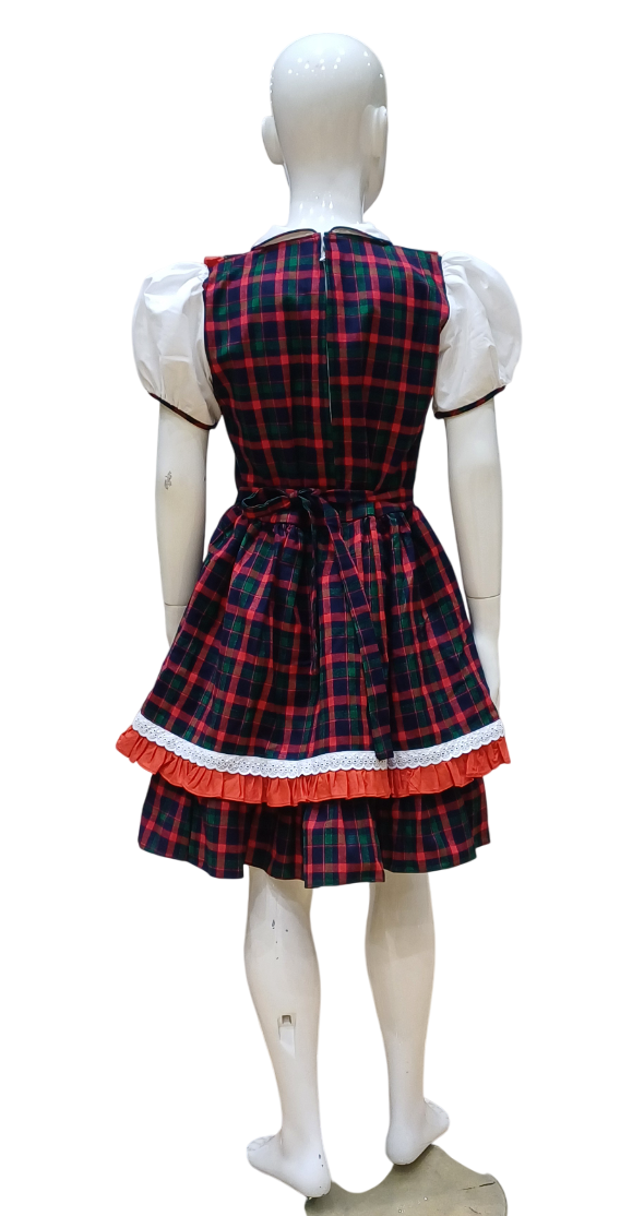 Girls Red Checked Fancy Cotton Frock