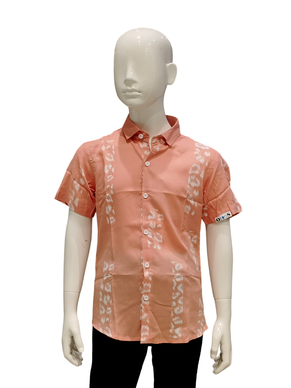 Boys Peach Melocotun Printed Half Sleeve Fancy Shirt