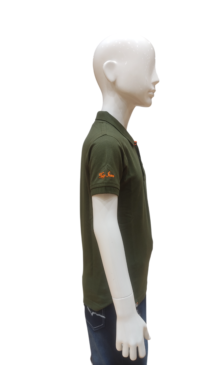Boys Olive Plain Half Sleeve Fancy T-Shirt
