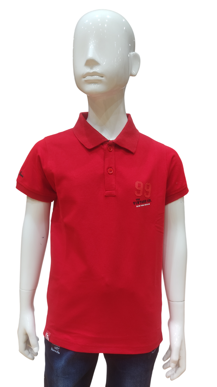 Boys Red Plain Half Sleeve Fancy T-Shirt