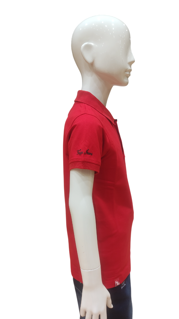 Boys Red Plain Half Sleeve Fancy T-Shirt
