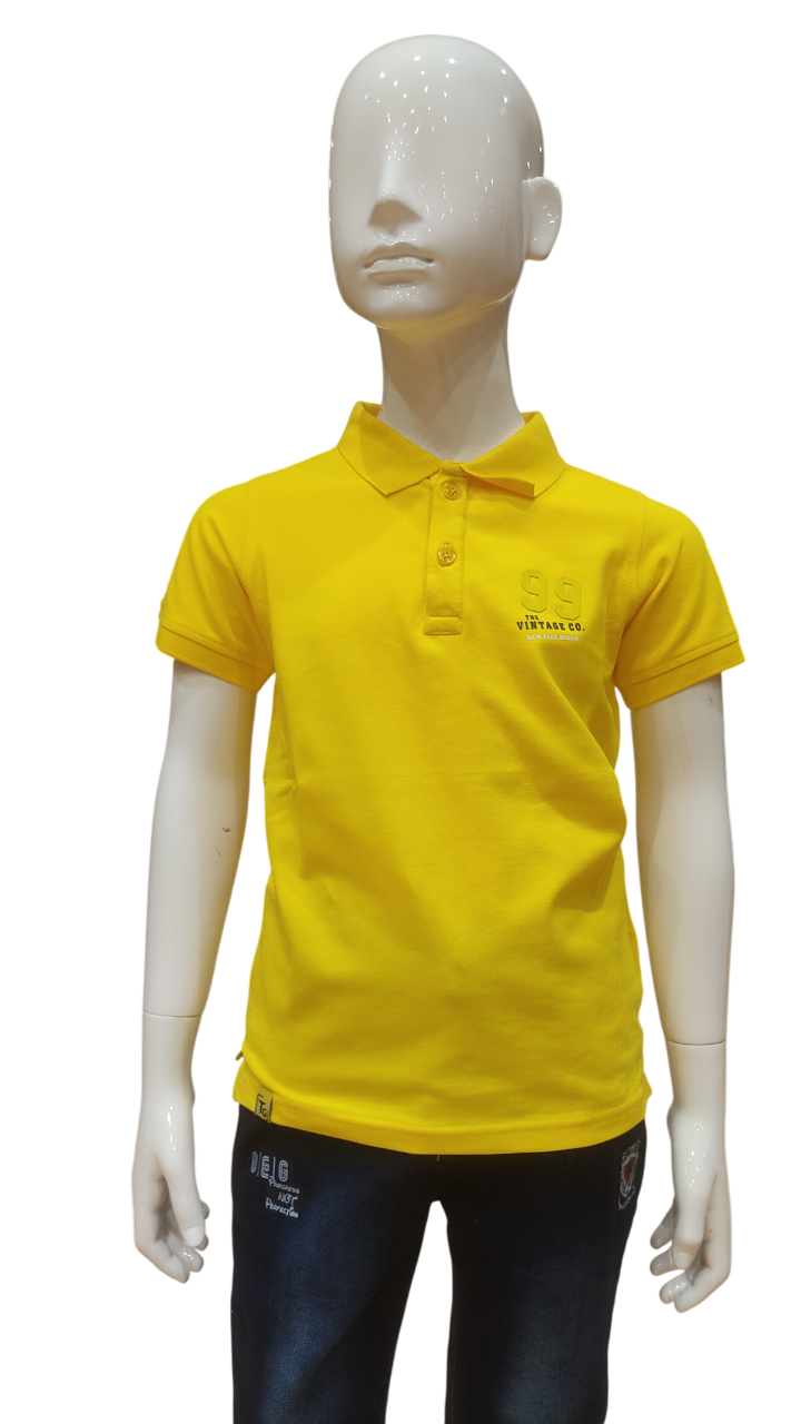 Boys Yellow Plain Half Sleeve Fancy T-Shirt