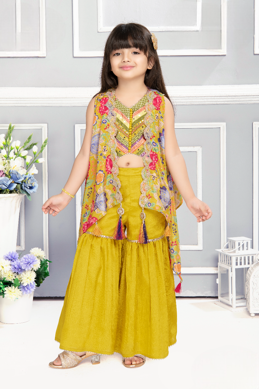 Girls Lemon Fancy Printed Plazo suit