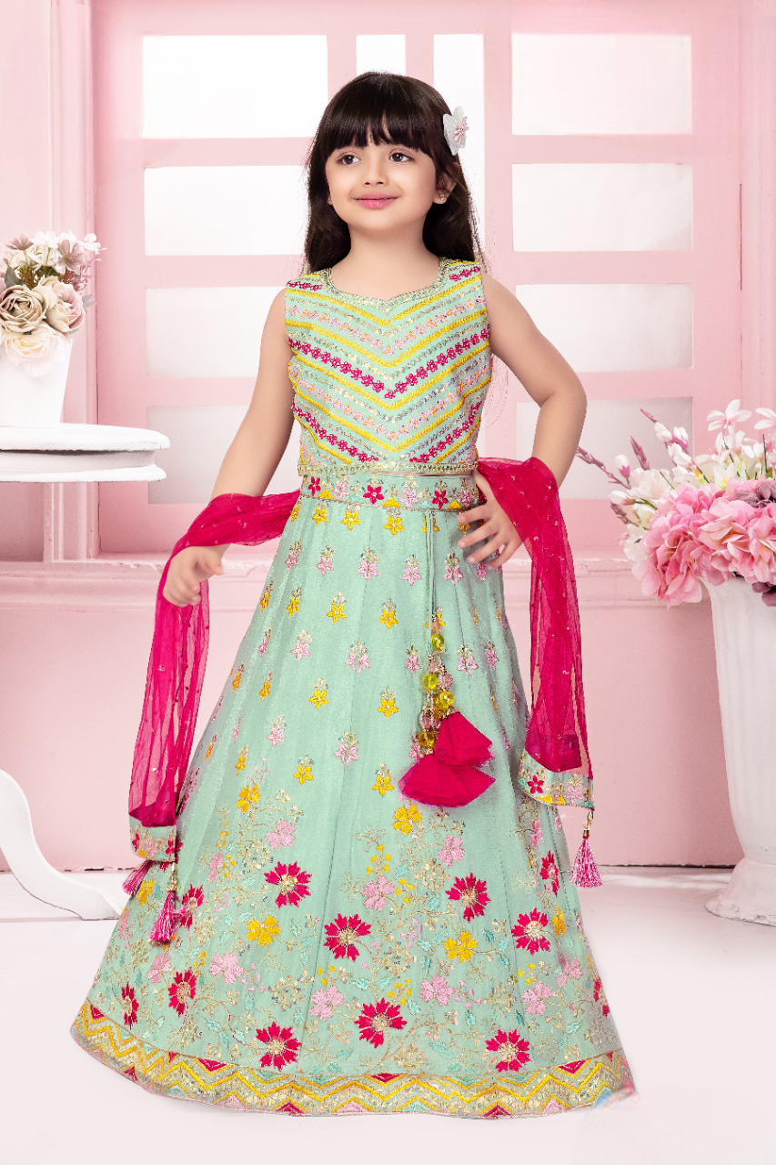 Girls Sea Green Designer Ethnic Wear Choli Suit