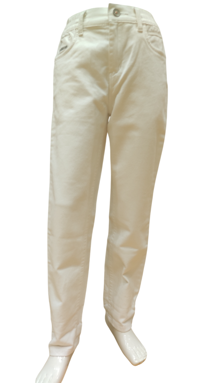 Boys White Elastic Waist Jeans