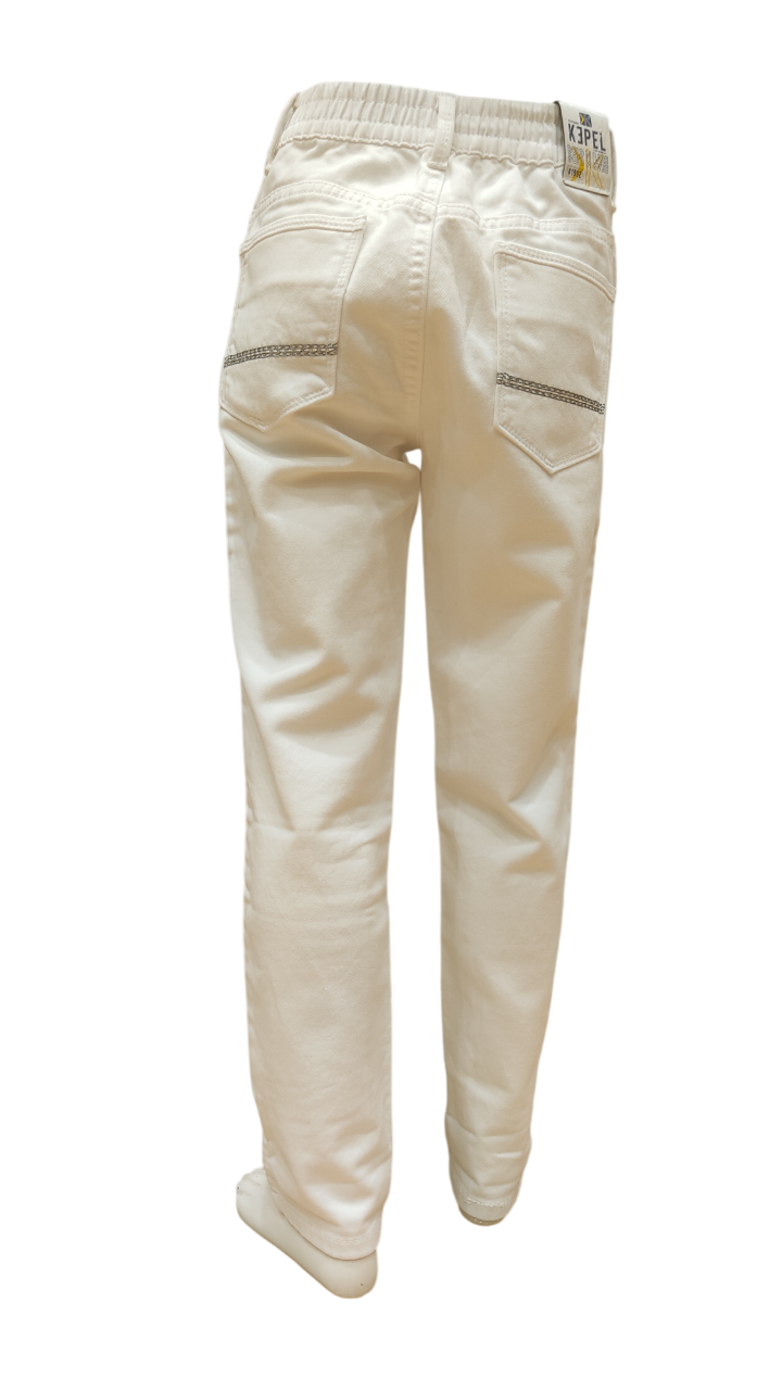 Boys White Elastic Waist Jeans