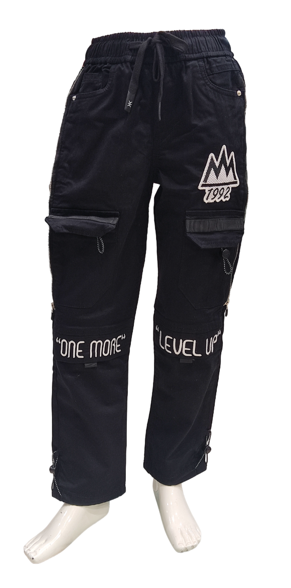 Boys Black Casual Elastic Waist Stylish Cargo Denim pant