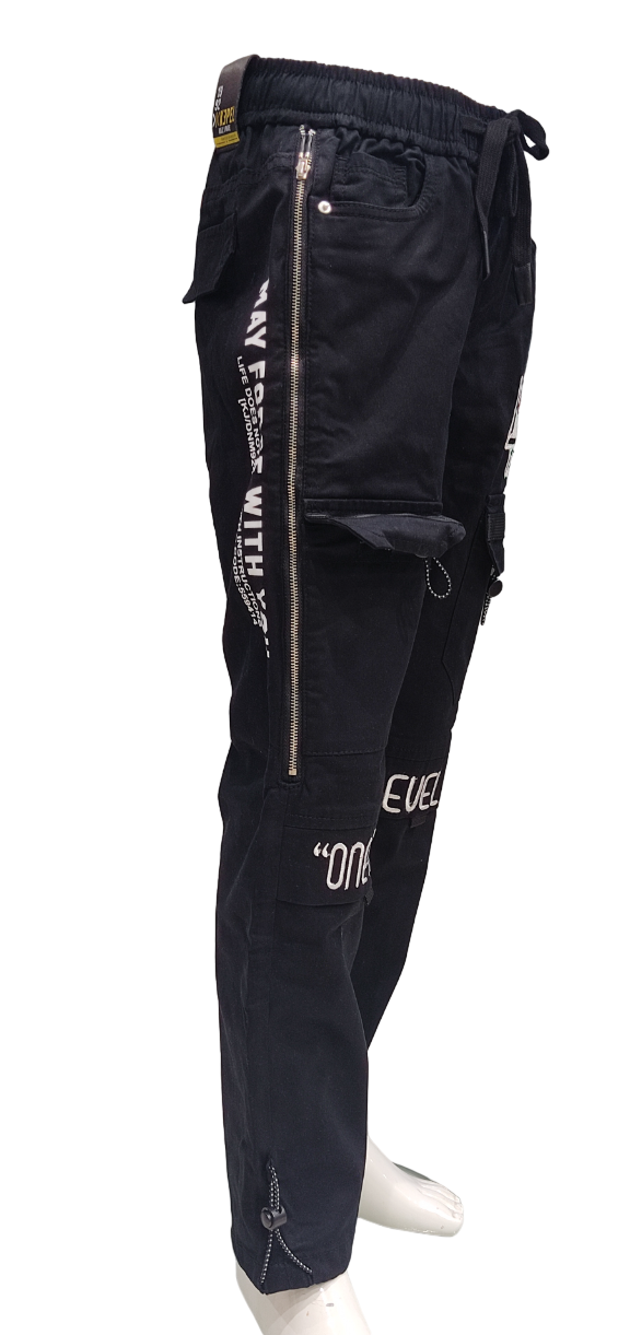 Boys Black Casual Elastic Waist Stylish Cargo Denim pant
