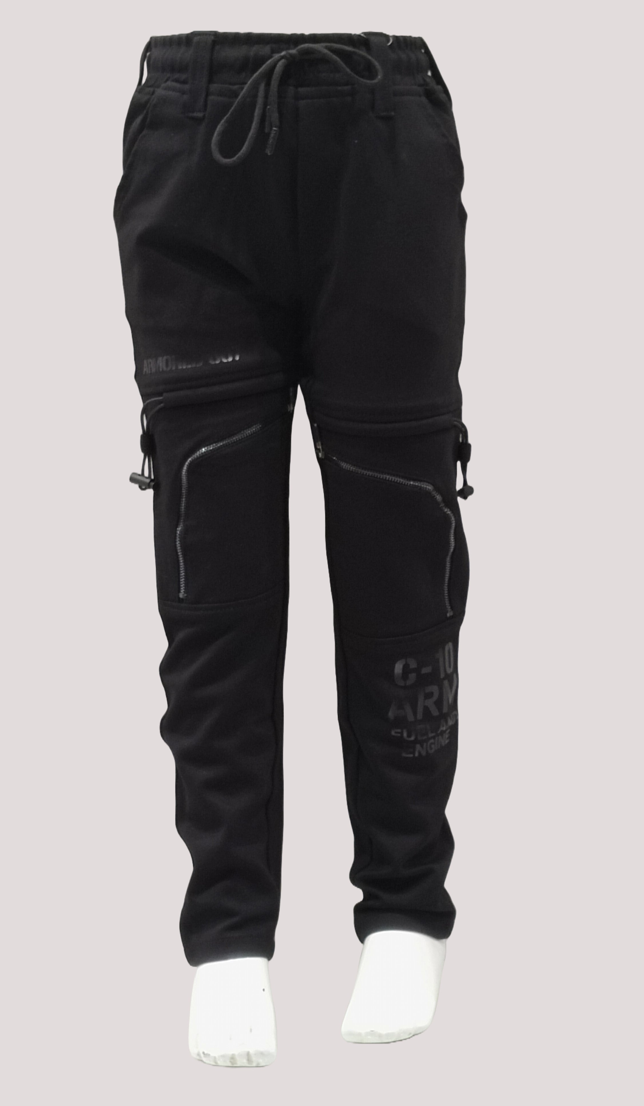 Boys Fancy Elastic Waist Black Full Pant