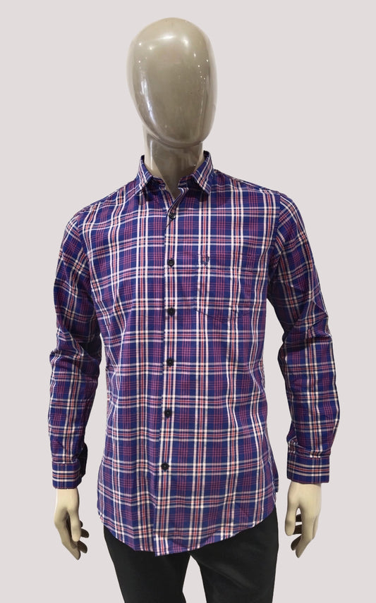 Allen Solly Men Checkered spread Collar Slim Fit Casual Full Sleeve Navy Shirt