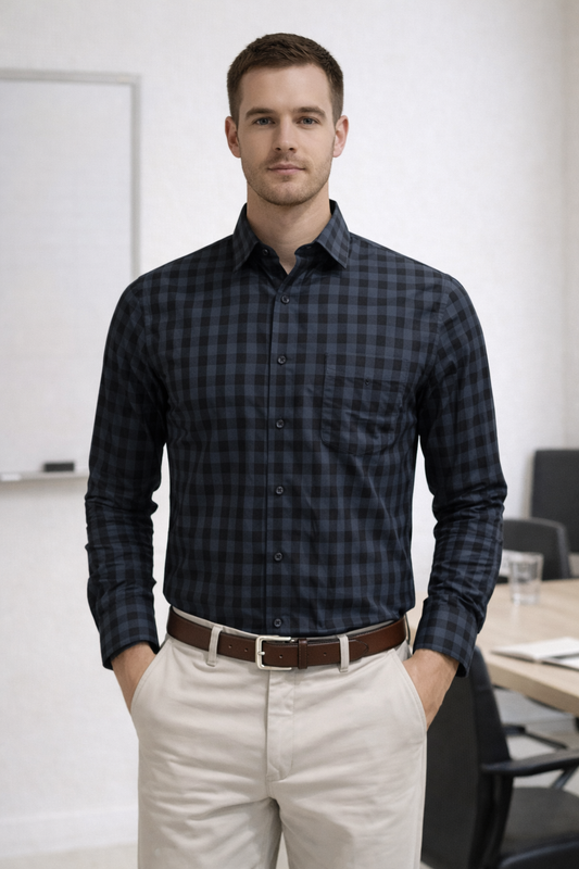 Allen Solly Men's Checked Slim Fit Full Sleeve Cotton Casual Shirt