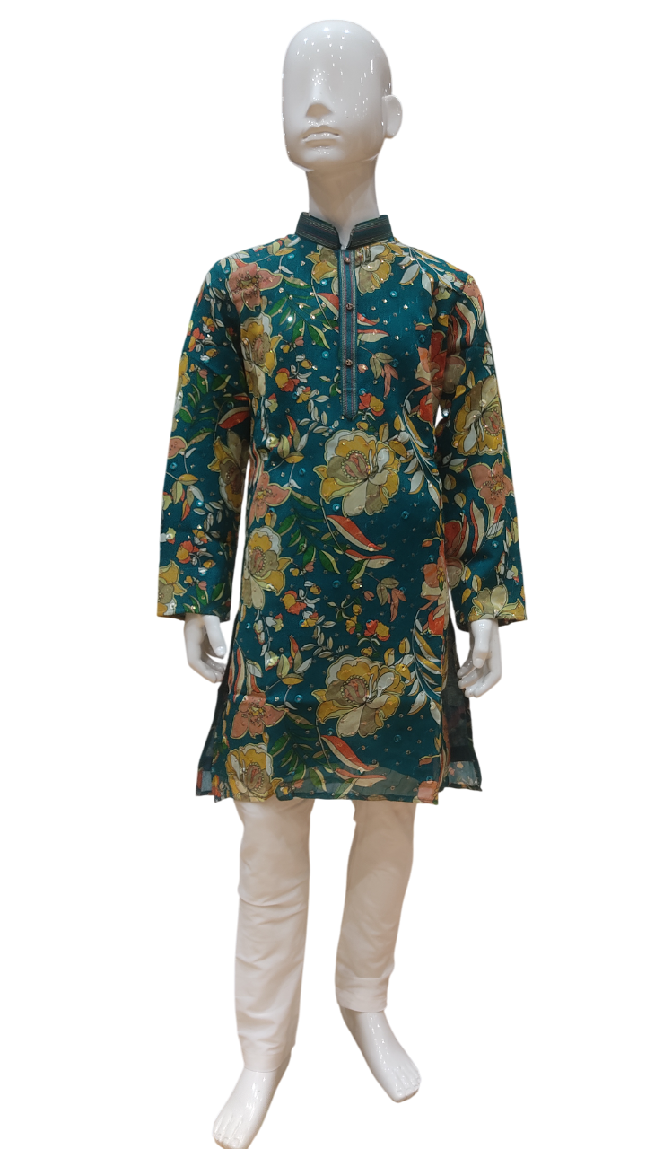 Boys Green Printed Kurta Suit