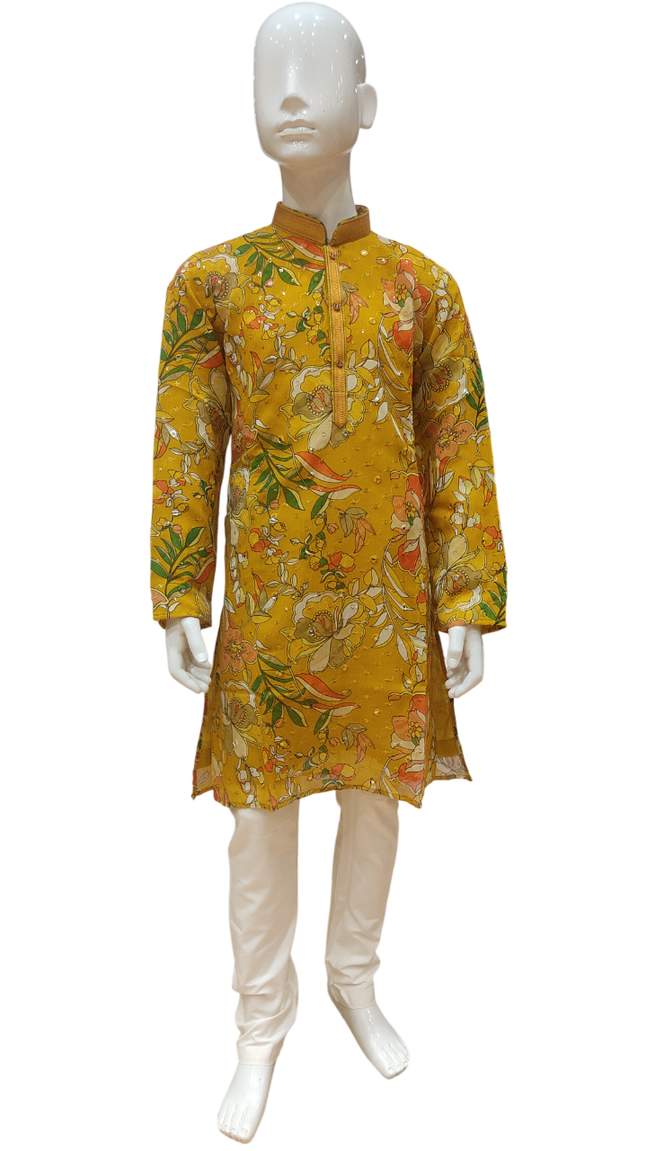 Boys Mustard Yellow Printed Kurta Suit