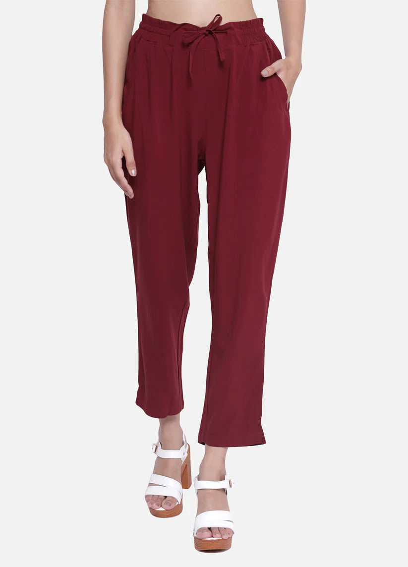 Women's Burgundy Stylish Casual Travelling Pant