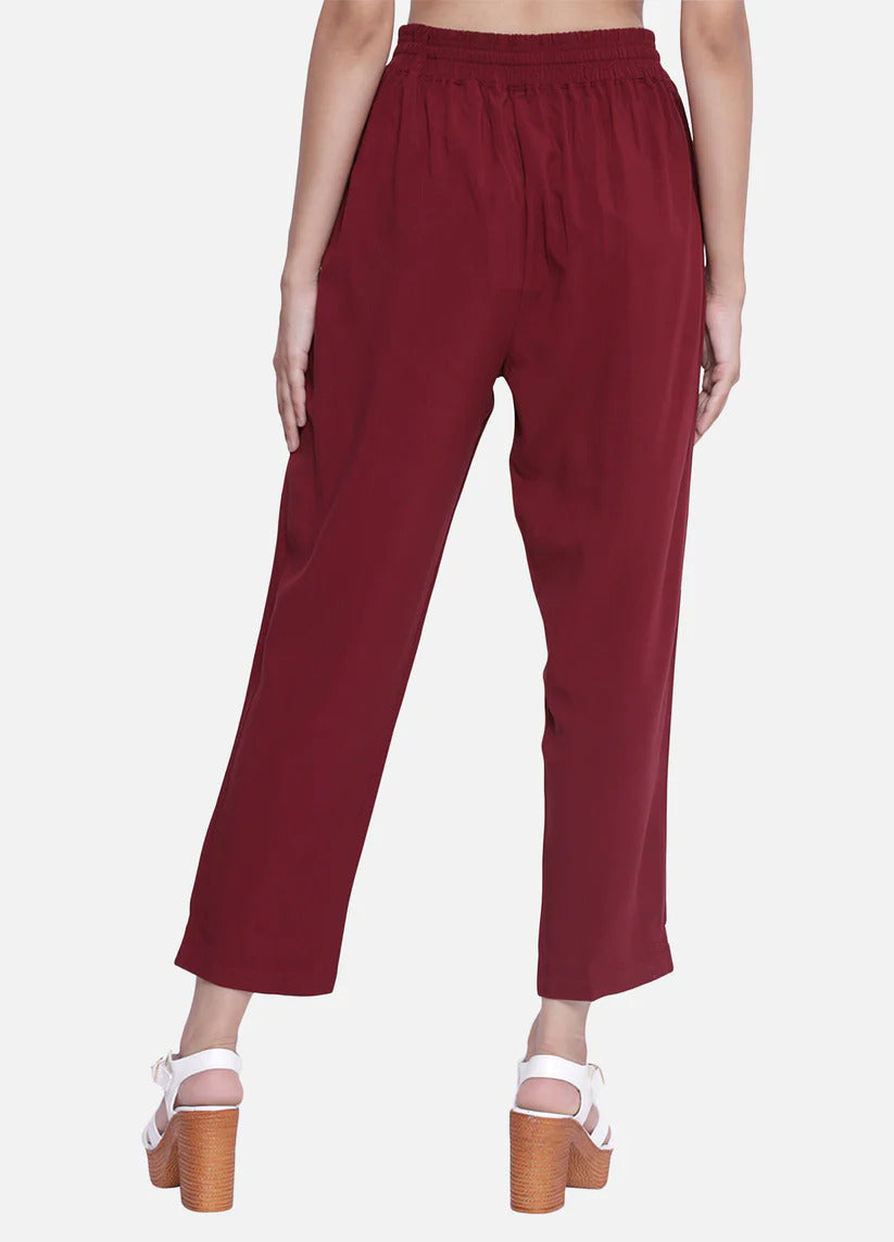Women's Burgundy Stylish Casual Travelling Pant