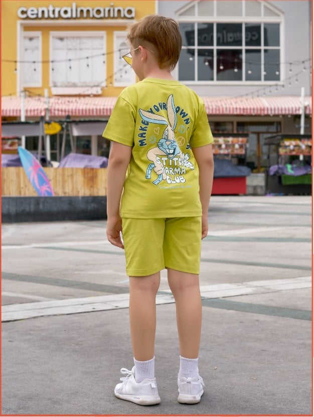 Boys Mustard Fancy Printed T-Shirt With Shorts Co-Ord Set