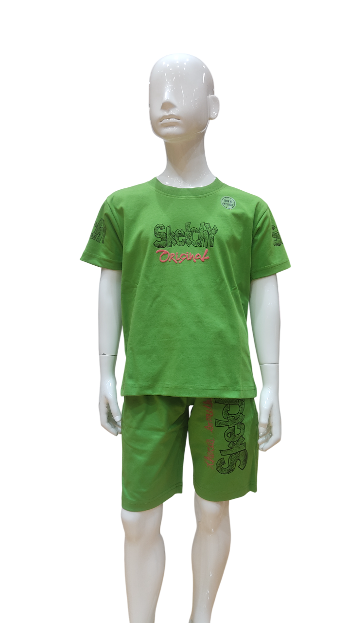 Boys Lime Fancy Printed T-Shirt With Shorts Co-Ordinates set