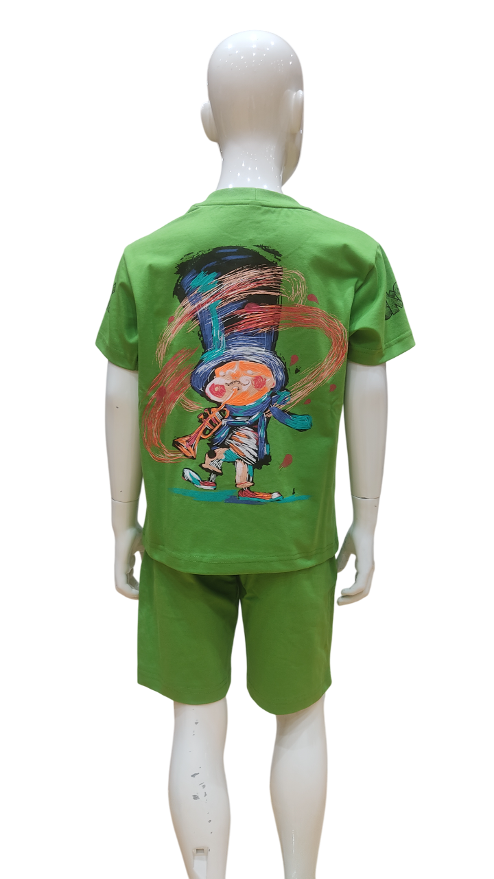 Boys Lime Fancy Printed T-Shirt With Shorts Co-Ordinates set