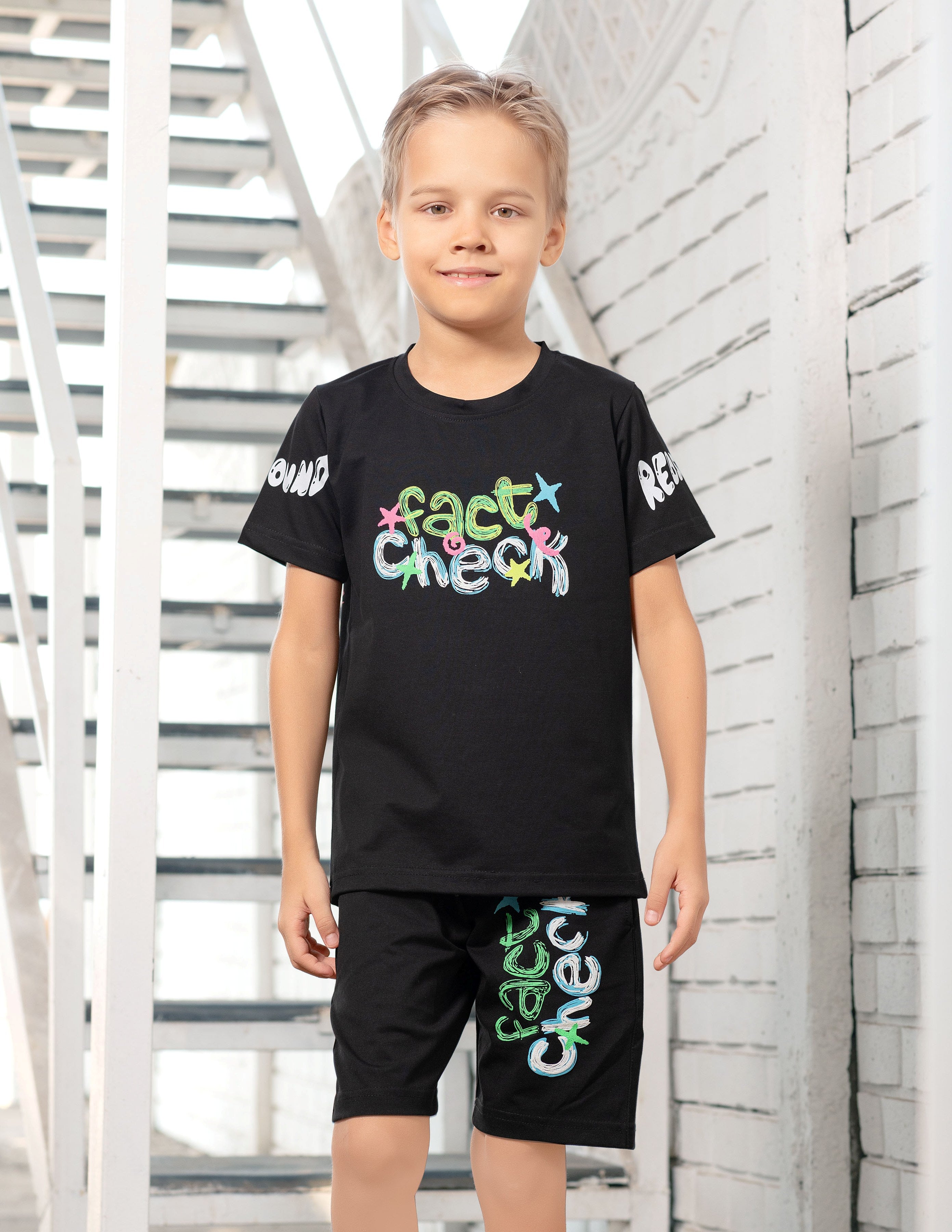 Boys Black Half Sleeve Fancy Printed T-Shirt With Shorts Co-Ordinates Set
