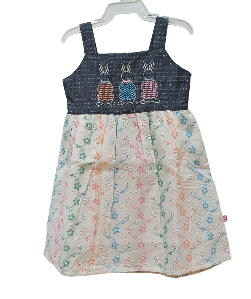 Girls Green Printed Sleeve Less Fancy Cotton Frock