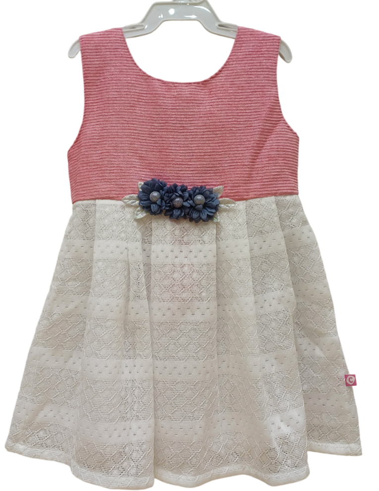 Girls Pink colour Sleeve Less Fancy Cotton Frock