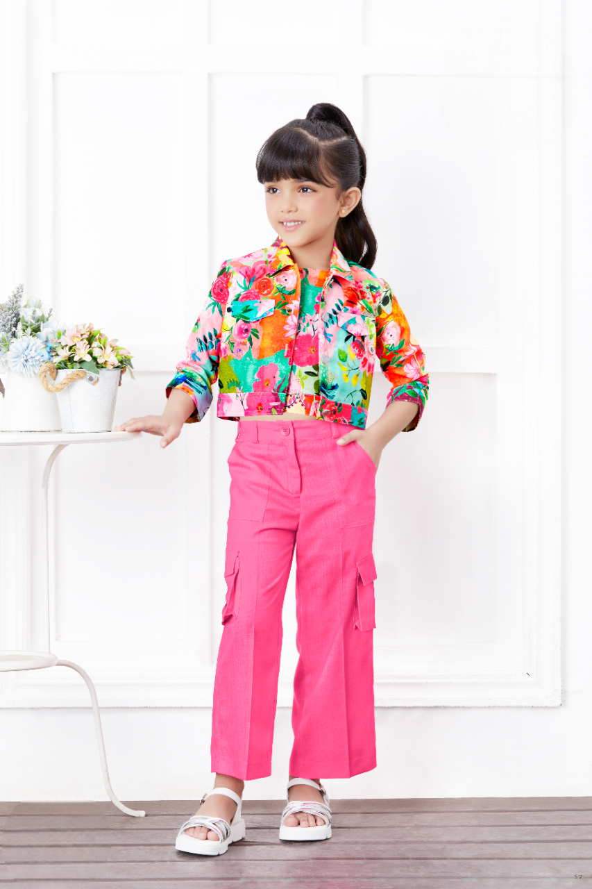 Girls Hot Pink Fancy Plazo Suit