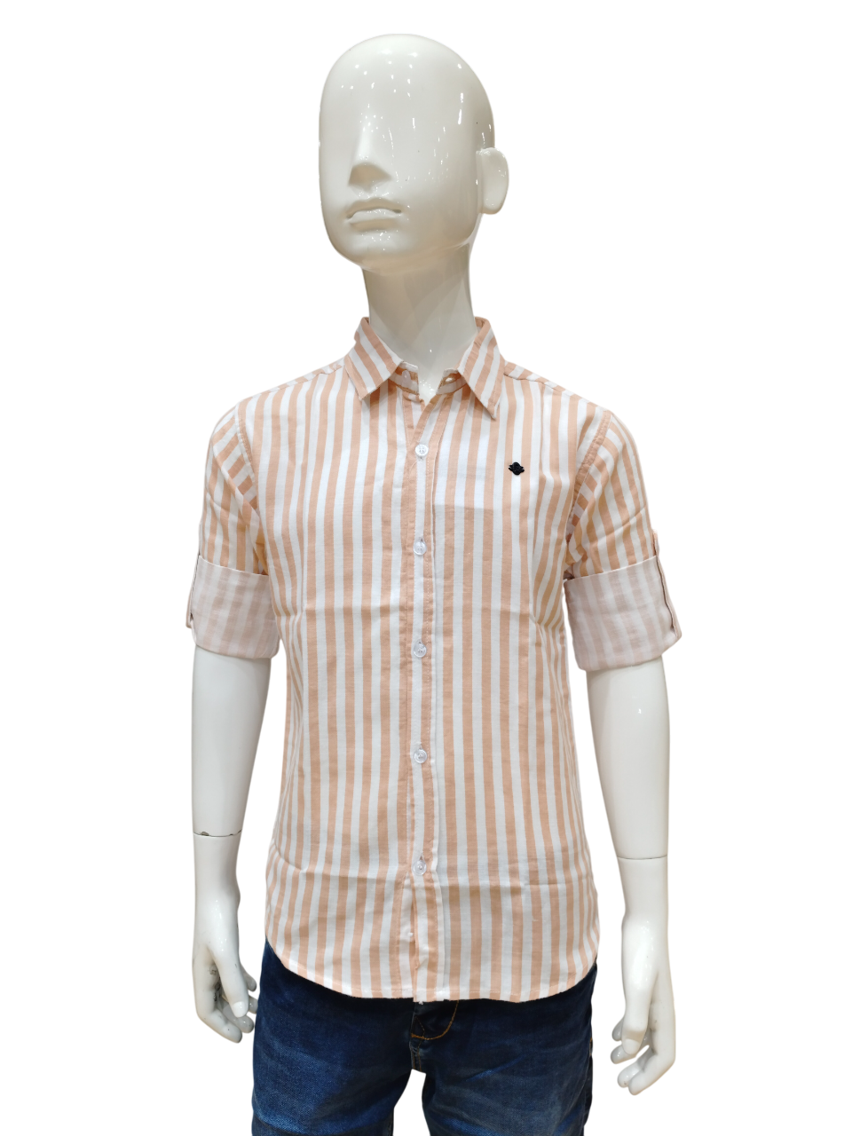 Boys Orange Striped Full Sleeve Fancy Shirt
