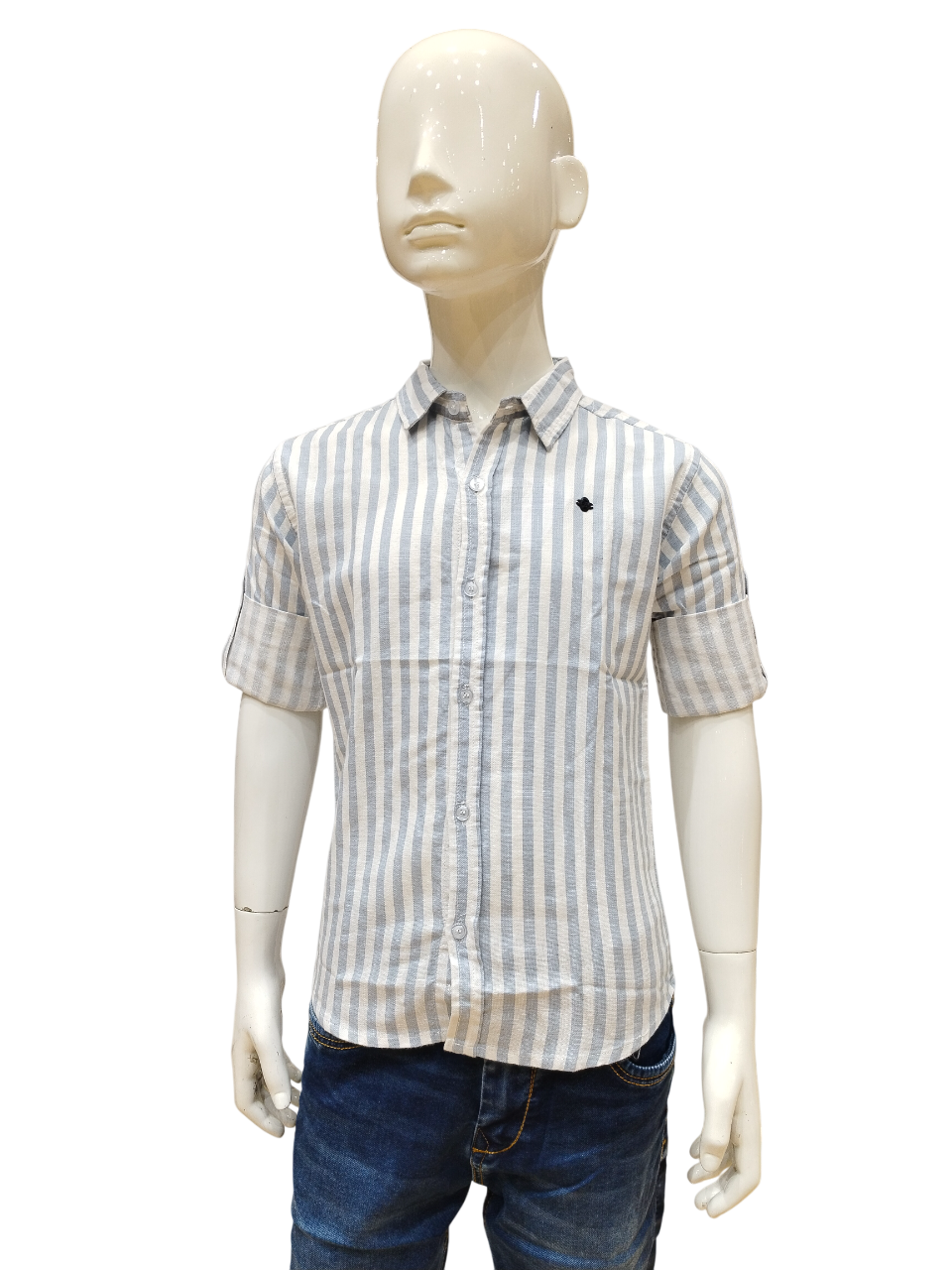 Boys Sky Blue Striped Full Sleeve Fancy Shirt