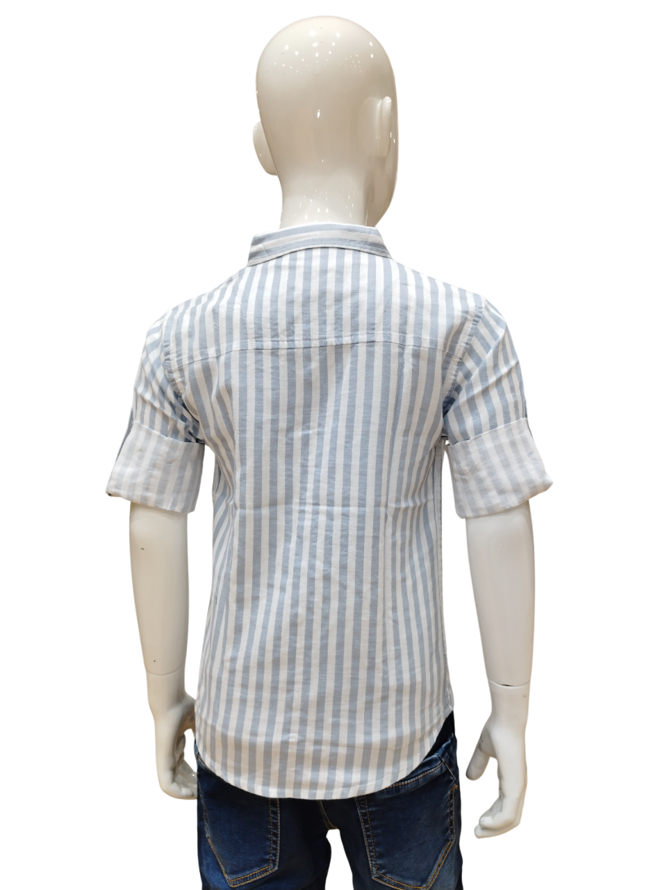 Boys Sky Blue Striped Full Sleeve Fancy Shirt